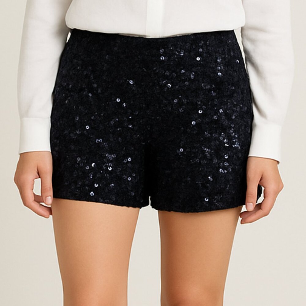 French Connection - Sequin Navy Silk Shorts